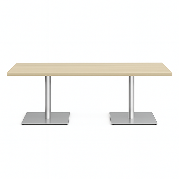 Large Rectangle Table with Laminate Top and 2 Square Disc Bases - Senior Living Furniture
