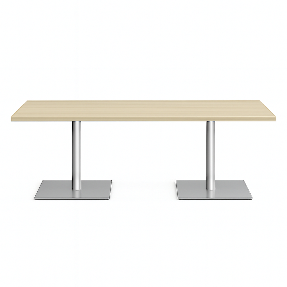 Large Rectangle Table with Laminate Top and 2 Square Disc Bases - Senior Living Furniture